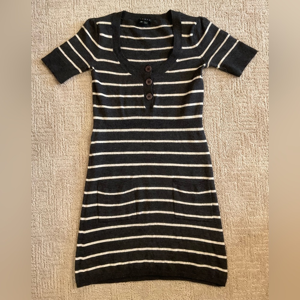 🤍 ✨ Holt Renfrew Theory Ernesta New Steady Wool Blend Dress Gray Cream S EUC